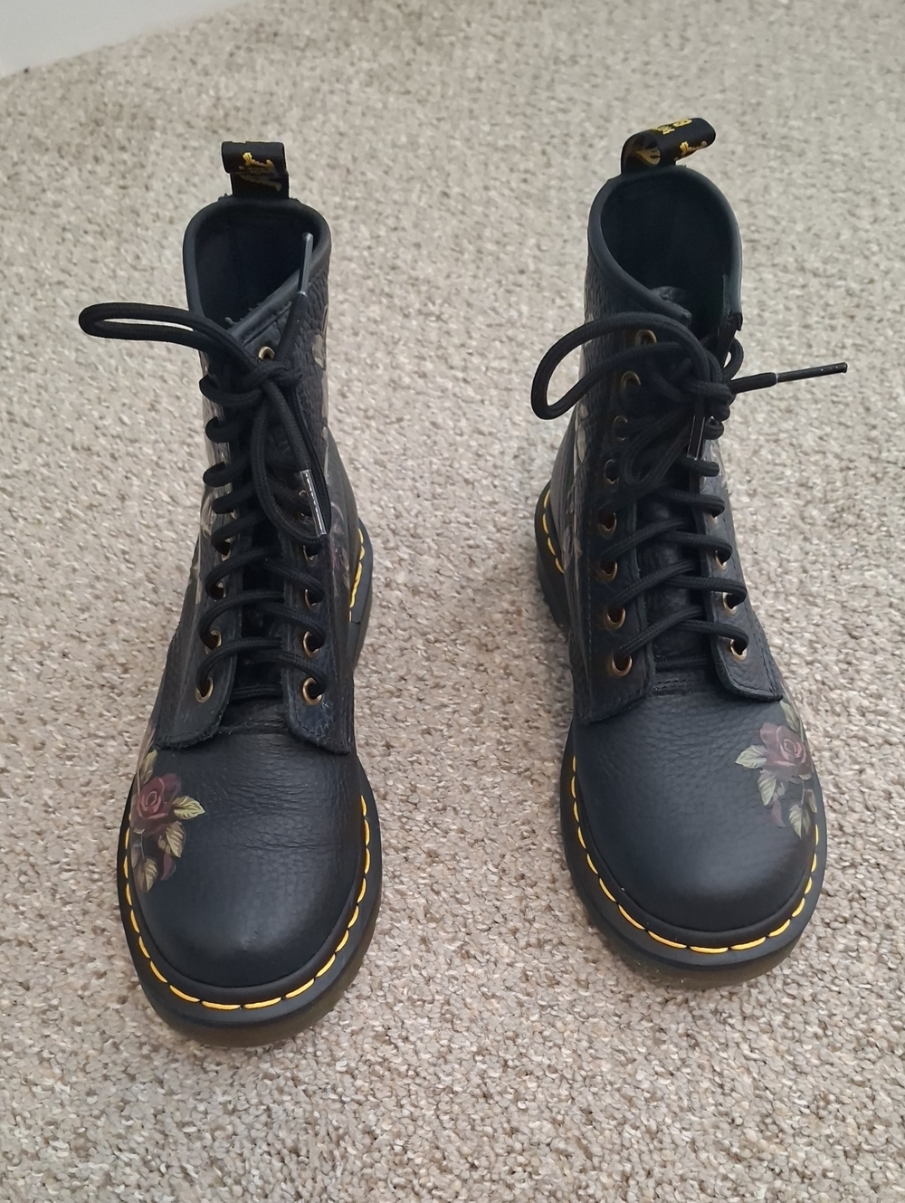 Dr. Martens Black Lace-Up Boots with Rose Accents